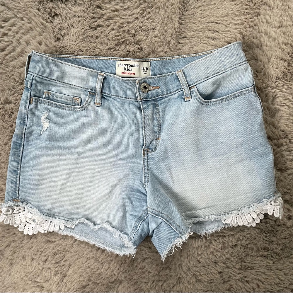 Girls Abercrombie & Fitch Lace Trim Denim Shorts